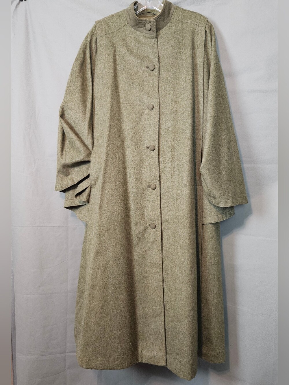 Vintage Women's Long Taupe Coat Dress with Button Front